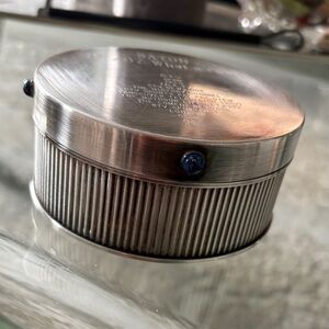 Silver Tone vintage Round Cartier Trinket Box with Blue Lapiz Stone Accents